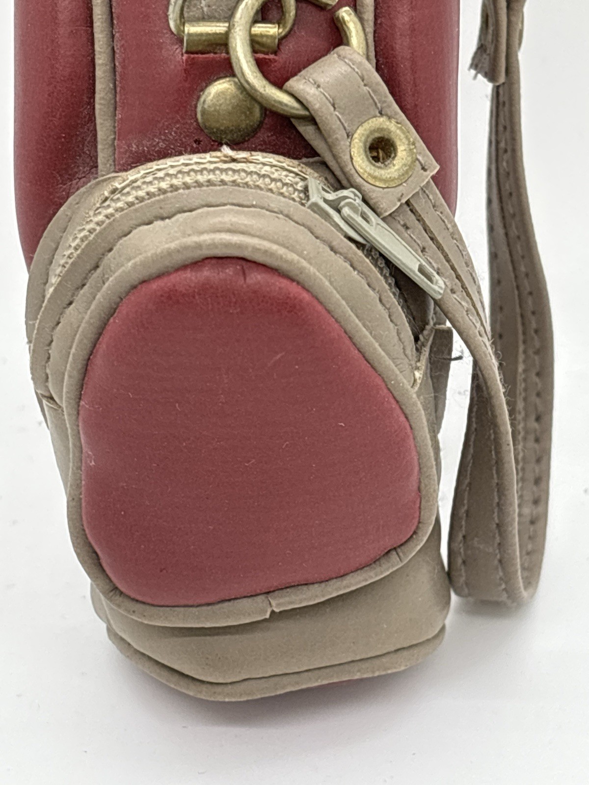 Vintage Miniature Vinyl Golf Bag With Removable Plastic Golf Clubs Maroon Doll