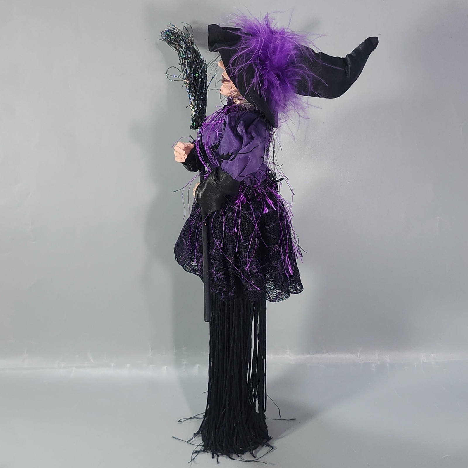 Studio 33 Halloween Decor Witch Figurine with Broom Black Purple Outfit 15″ Doll