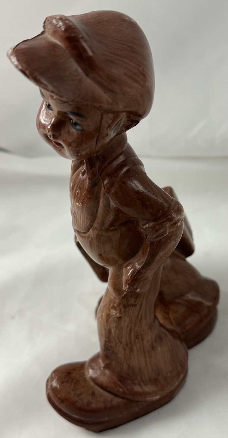 Boy With Suitcase Italy Faux Wood Figurine Dutch or Italian Vintage