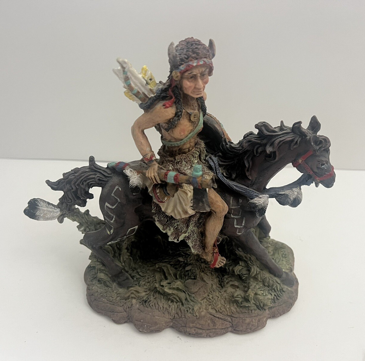 Native American Indian Chief Warrior Man on Horse Resin Figurine 9″ Statue Decor