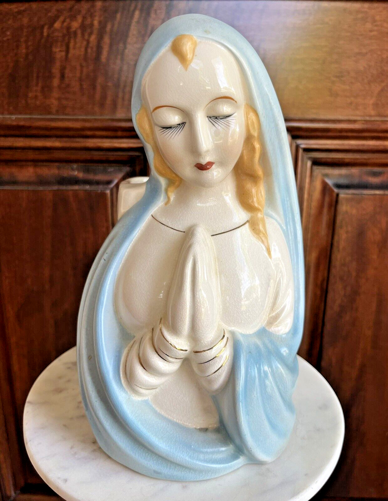 Vintage Virgin Mary Praying Madonna Holy Blessed Mother Planter Head Vase 8.5″