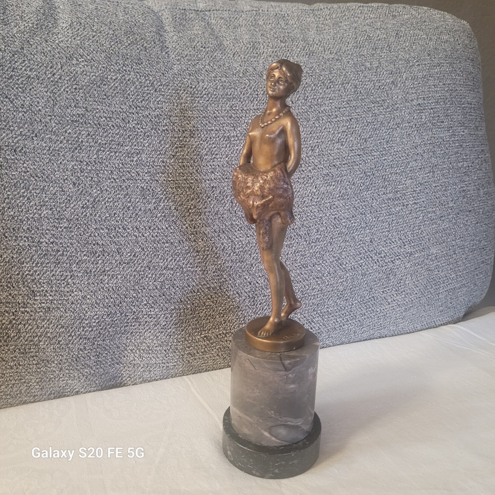 ANTIQUE GERMAN BRONZE STATUE OF NUDE WOMAN with Bear Skin, Art Deco