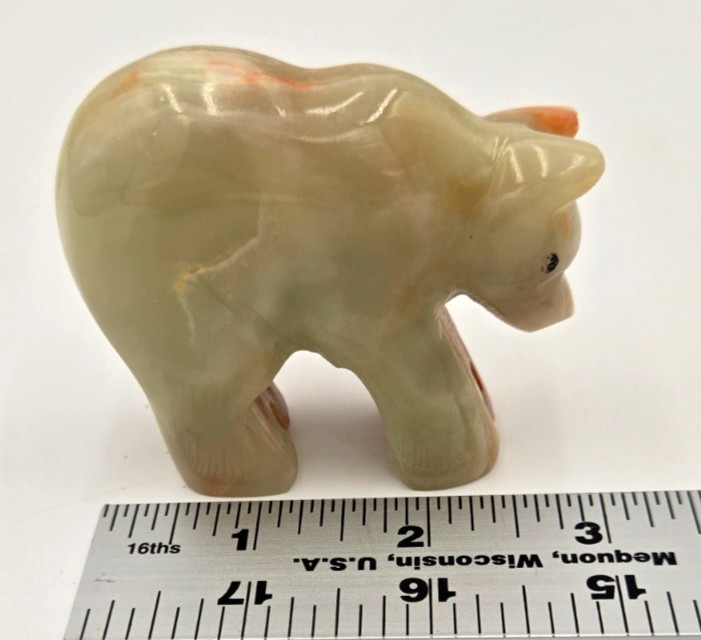 Vintage Hand Carved Banded Onyx Bear Figurine 3″ Polished Stone Sculpture