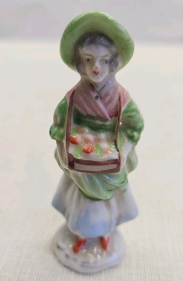 Vintage Ceramic Girl Figurine Holding Flowers Occupied Japan 3.75 Inch