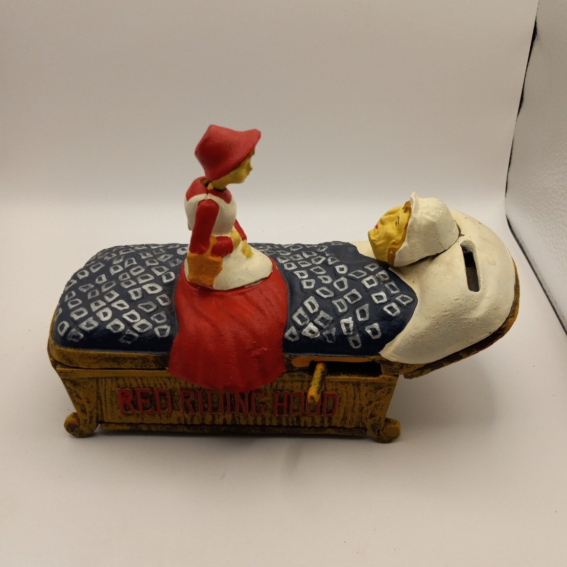 Little Red Riding Hood Cast Iron Mechanical Coin Bank Vintage