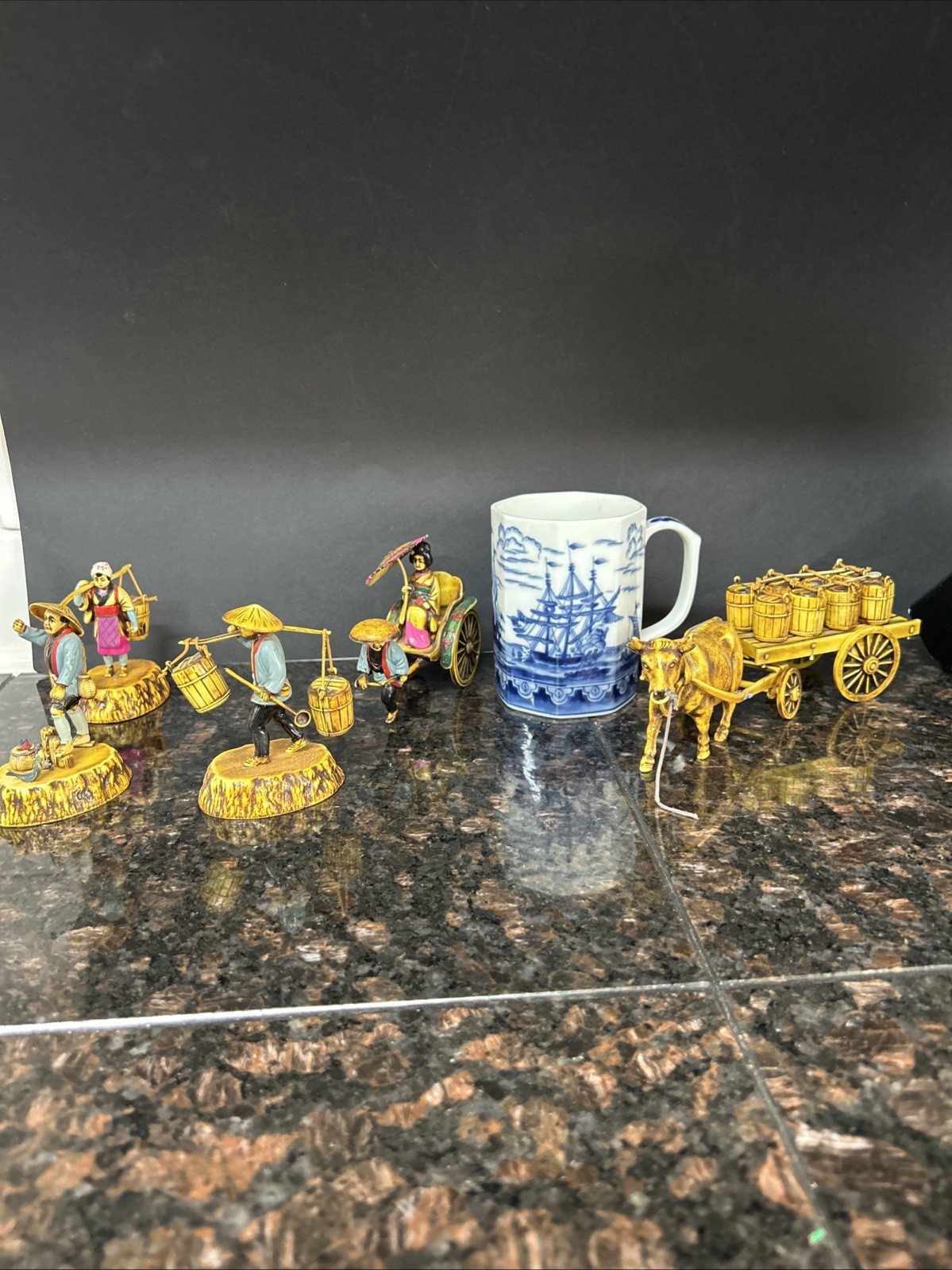 5-VTG Celluloid Figures Including Japanese Rickshaw Asian Man Geisha Girl Figure