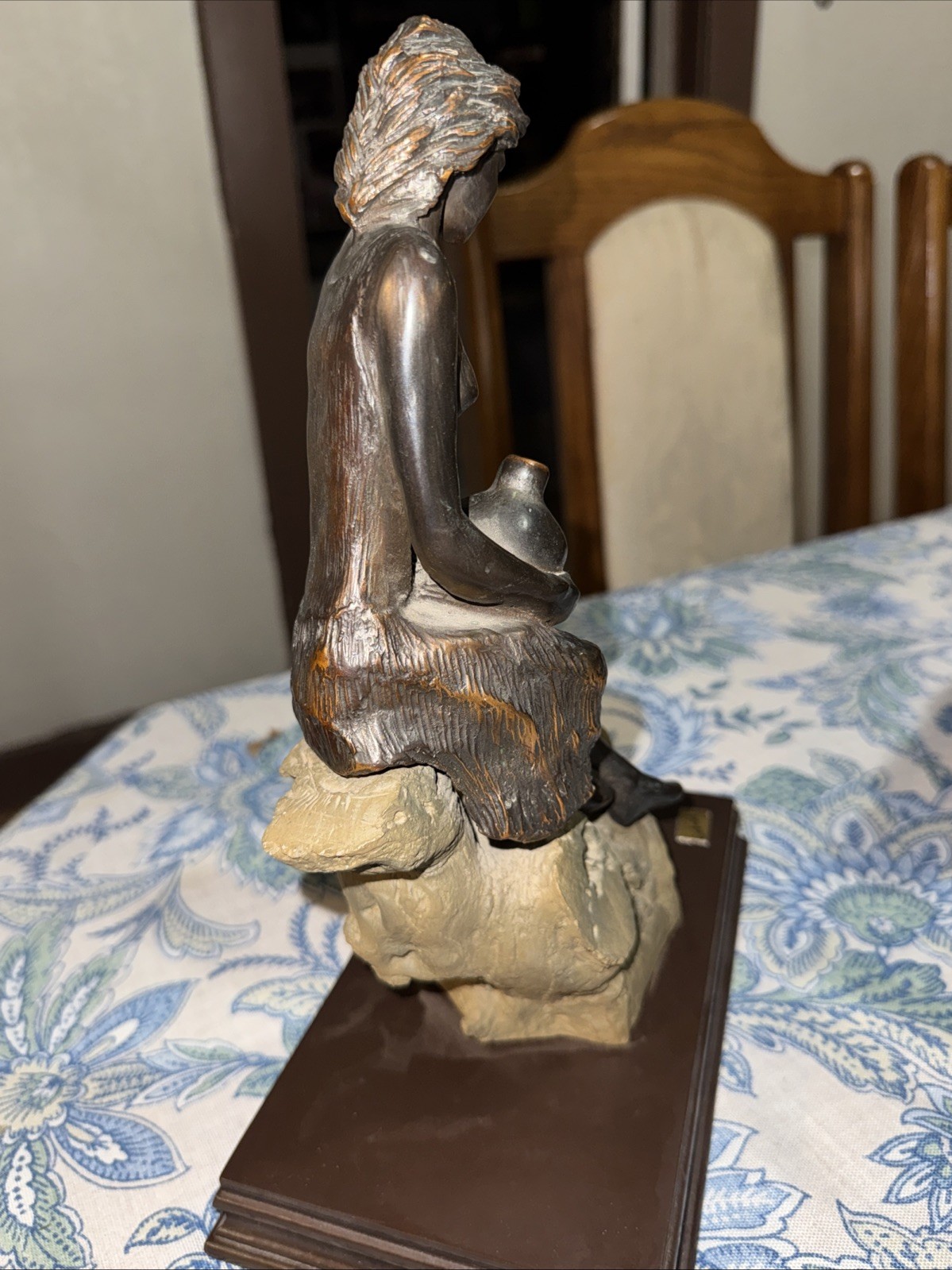 Vintage Bronze sculpture of a young girl who sits On a Tree Stump By-Gabriel