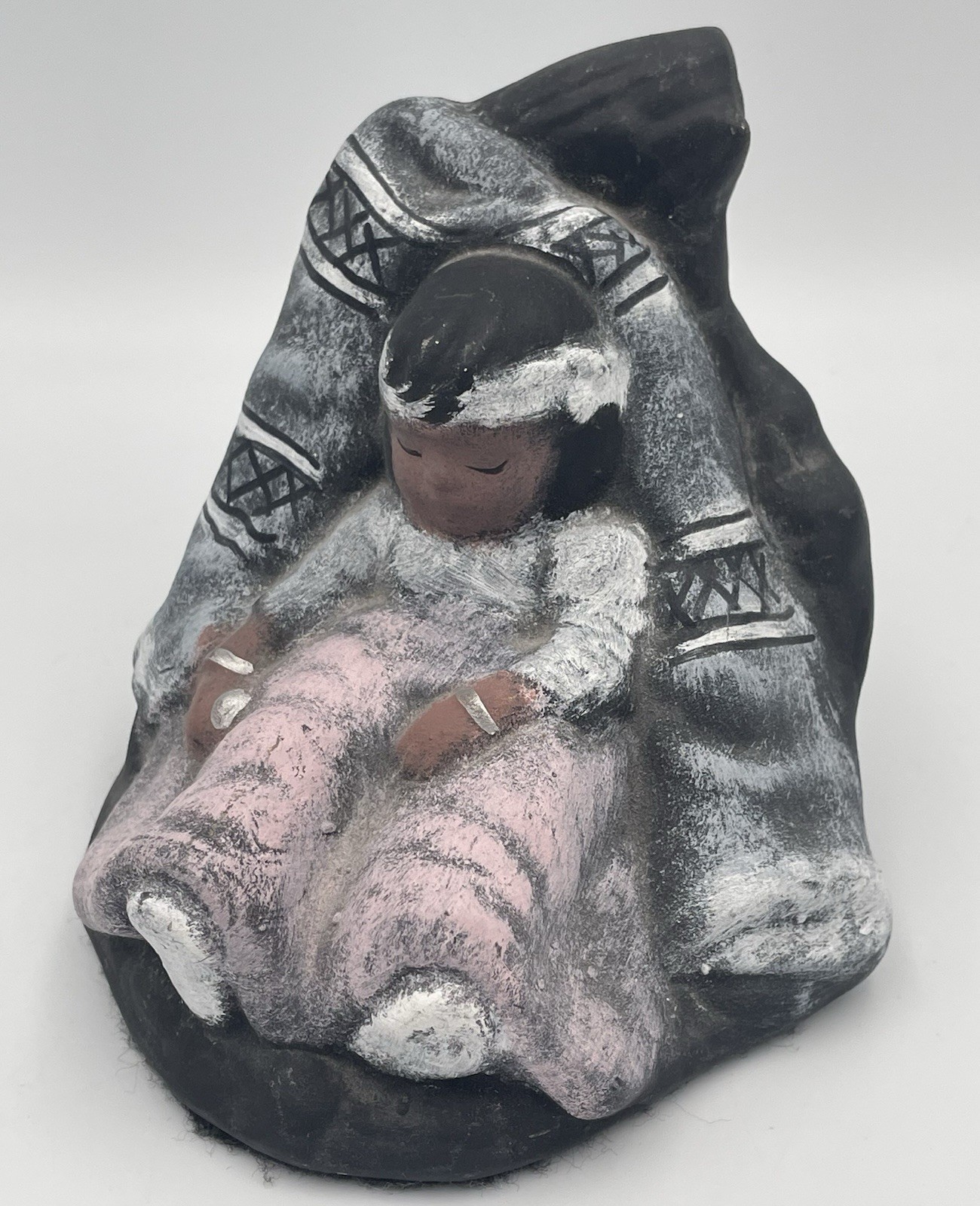 Tawana Hand-painted Ceramic Native American Child Signed Southwest Folk Art Pink