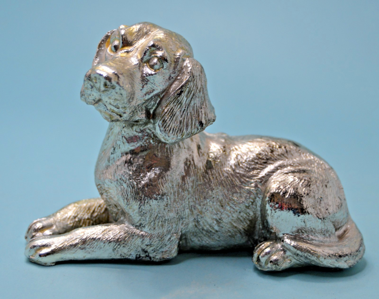 Silvery dog figurine 4.5″ long unknown composition