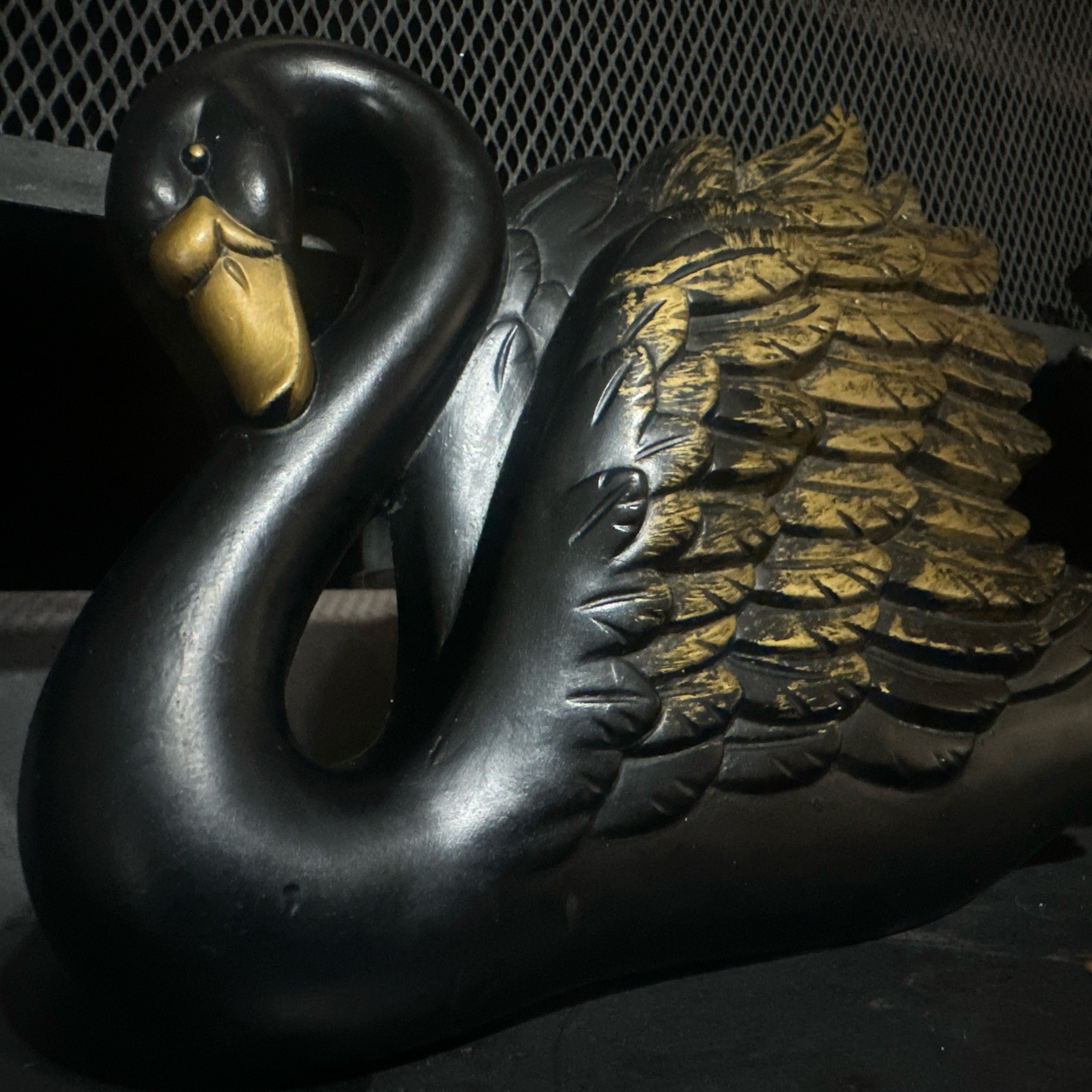 Vintage Miller Studios Chalkware Swans Black Gold 1968 Set Wall Hangings Beauty