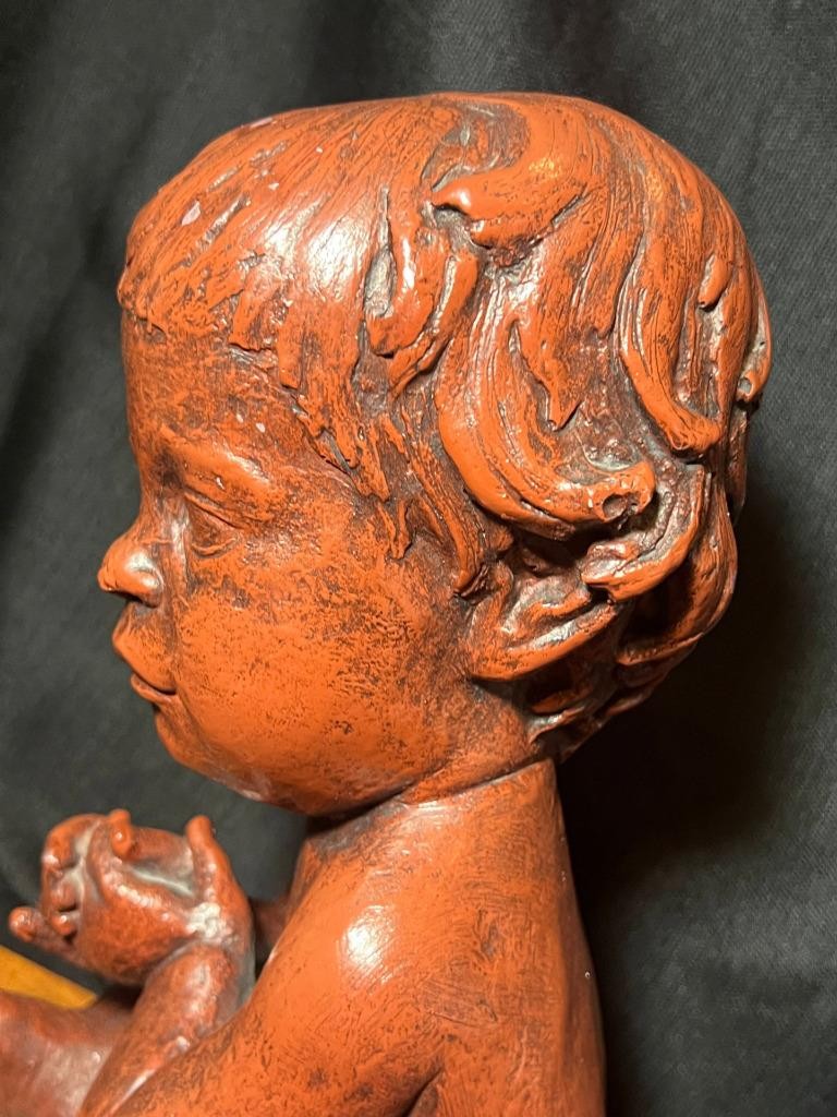 Vintage Austin Productions Child Baby Statue Art Sculpture Wood Base Boy or Girl