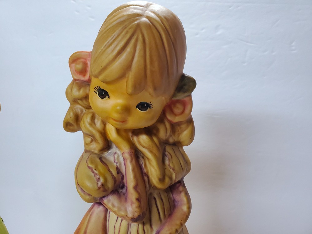 2 Pc Set Vintage 1970s Hippie GIRL Figurine Flower Child Retro Girl Boho MCM 12″