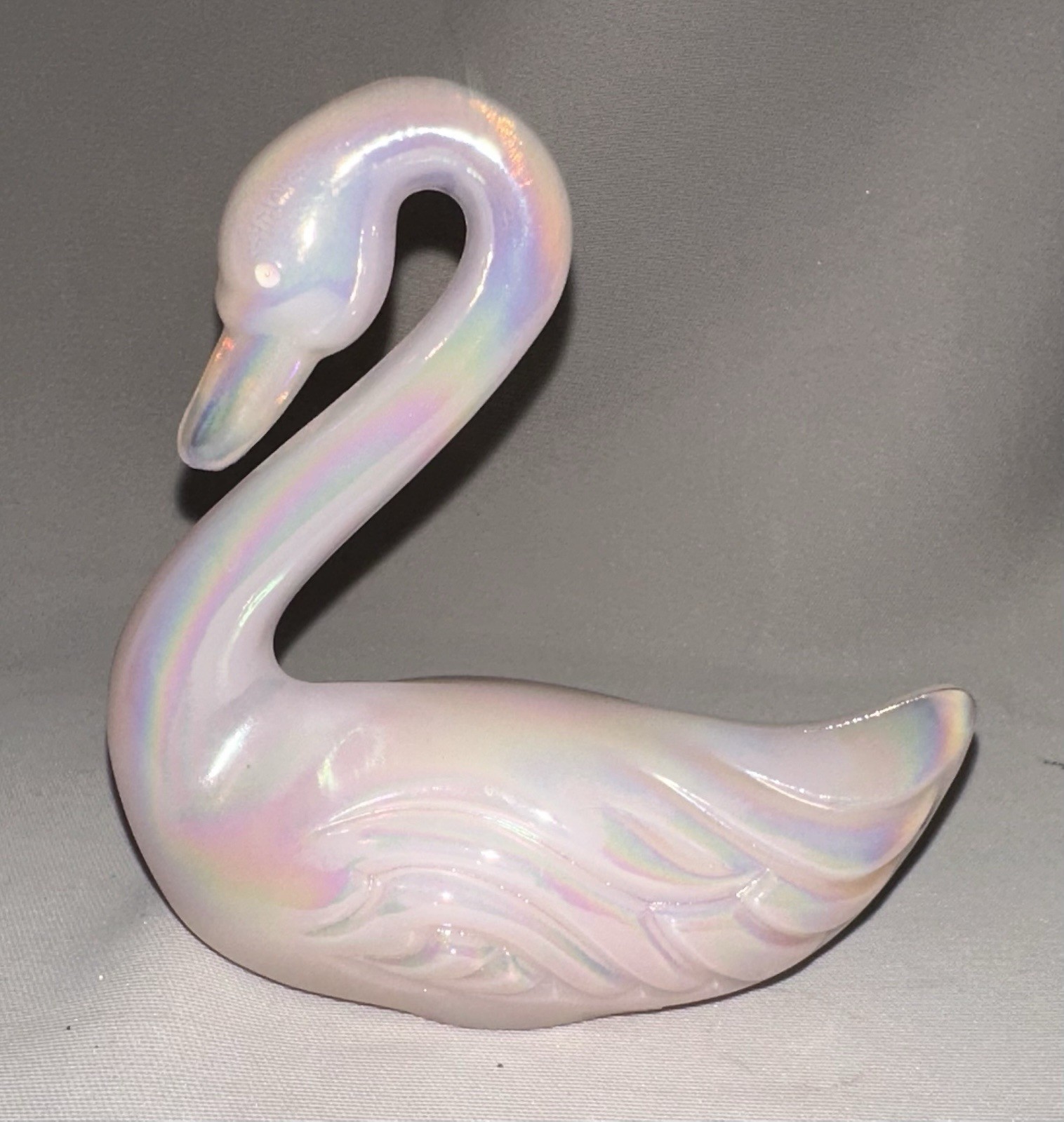 Fenton Iridescent Swan 5” High X 4” Wide Marked Fenton