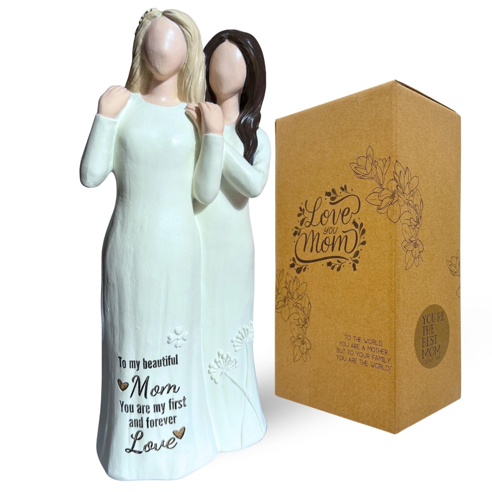 Mother Daughter Embracing Sculpted HandPainted Figurine 7.5 Inch Gift Fit