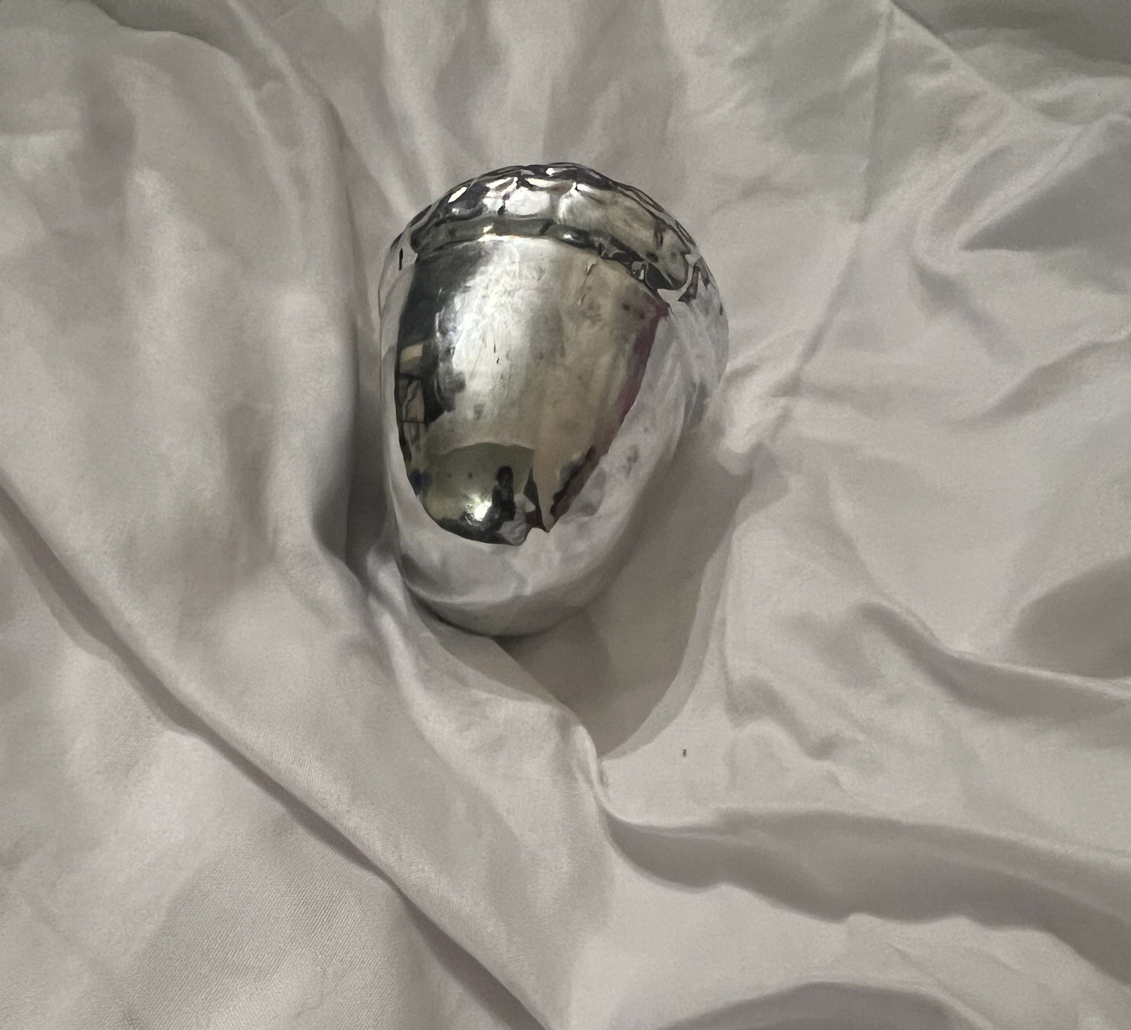 Chrome Acorn Figurine Silver Ceramic Modern Decor 4” Tall