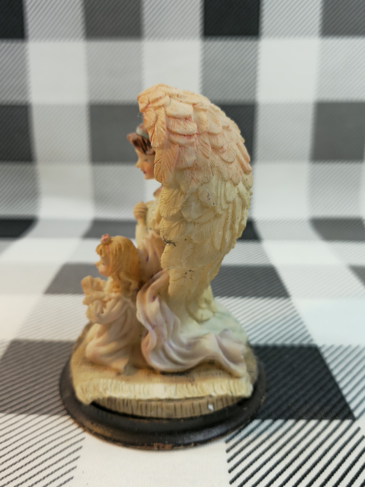Beautiful Angel Praying with Little Girl and Teddy Bear Figurine 4.5″ Tall