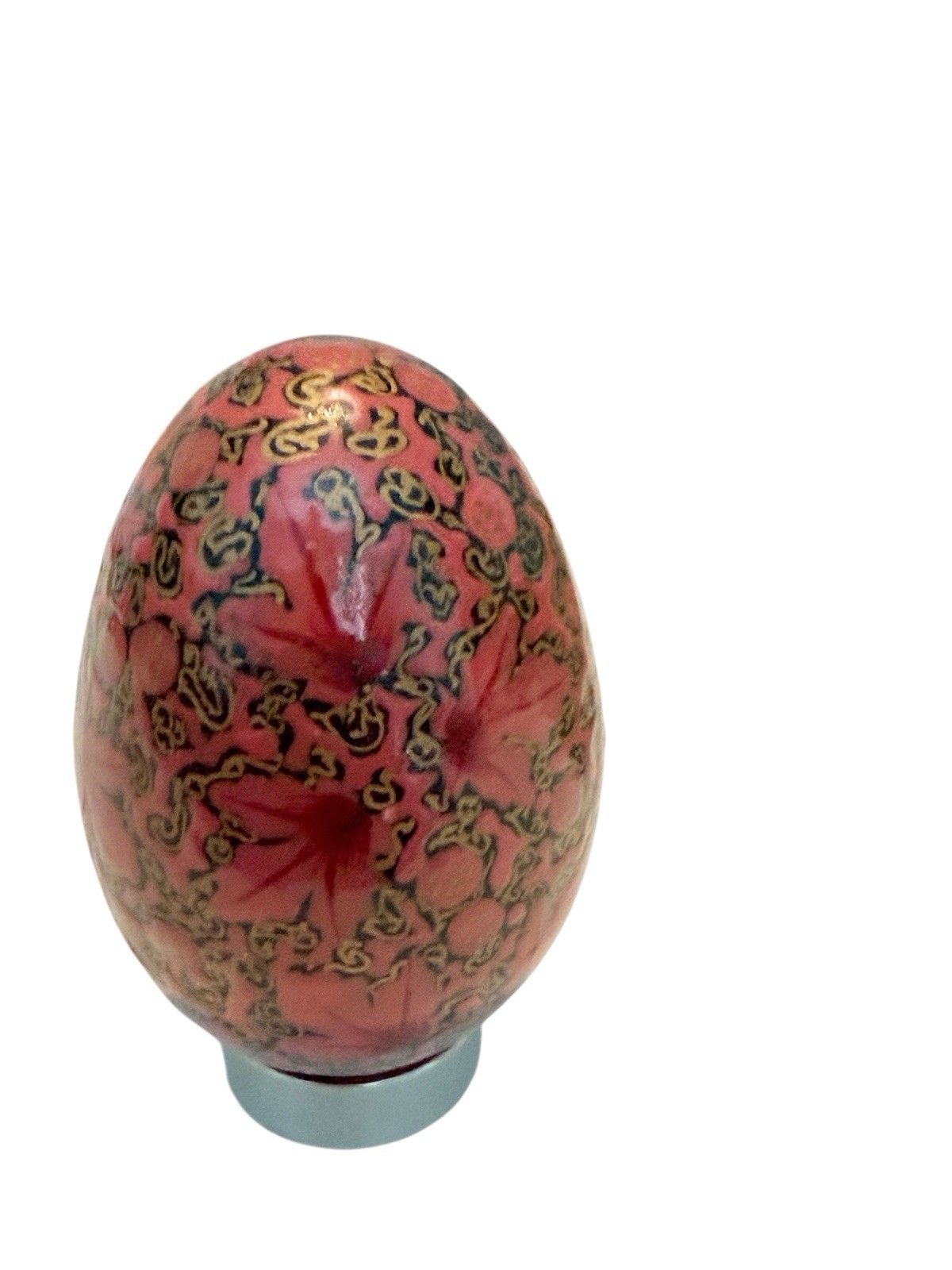 Multicolor Hand Painted Wooden Art Decorative Egg 3” Fall Leaves Gold Accents