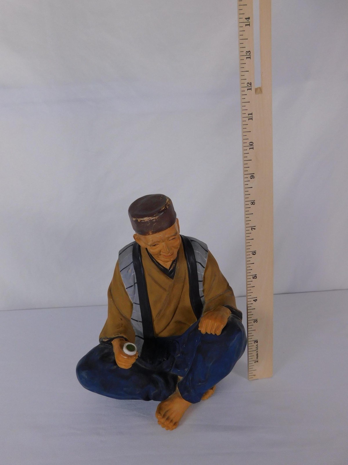 Vtg Seated Man Figurine Ceramic Medium Hand Painted Multicolor Decor Statue