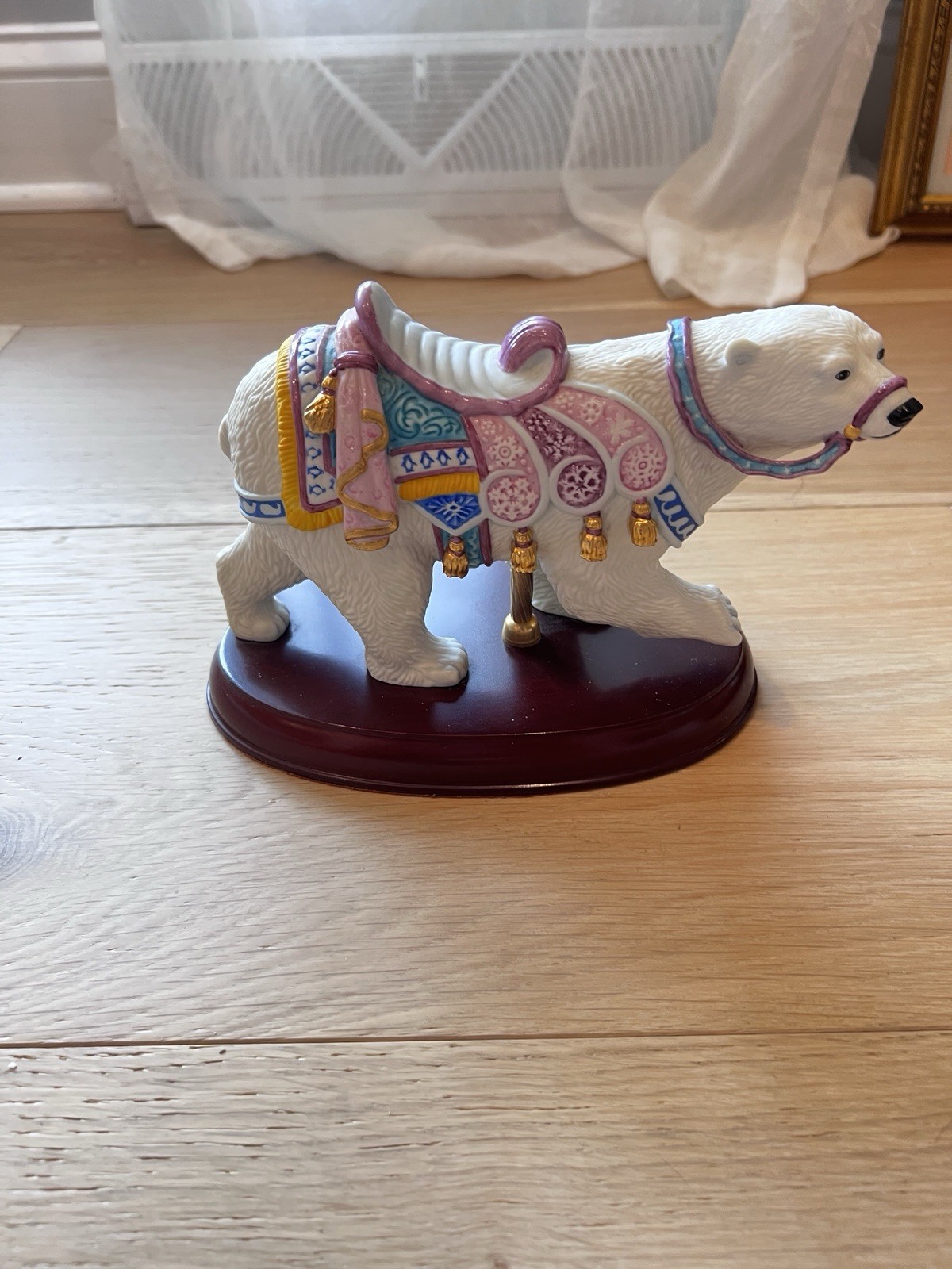 Vintage 1991 Lenox Carousel Polar Bear Porcelain Figurine With Wood Base Retired