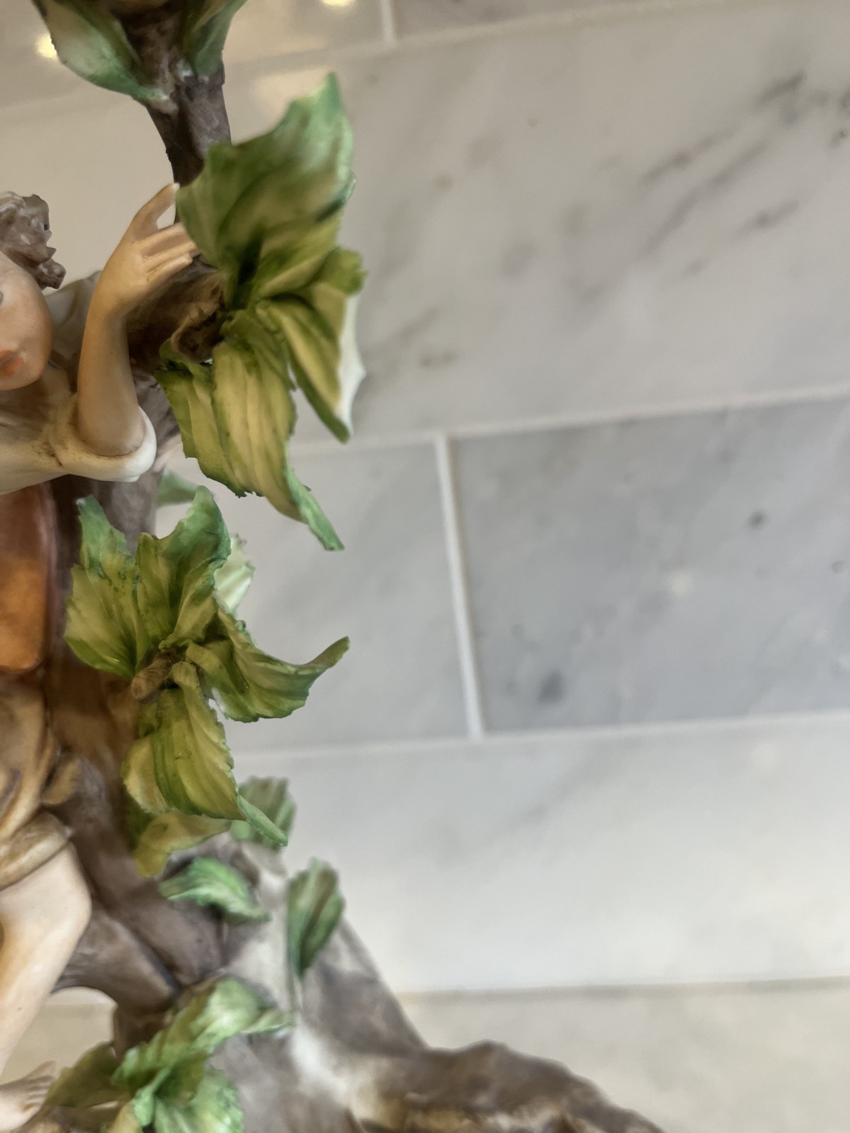 Italian Porcelain Figurine Boy Tree Wolf Capodimonte Style Large Ethan Allen