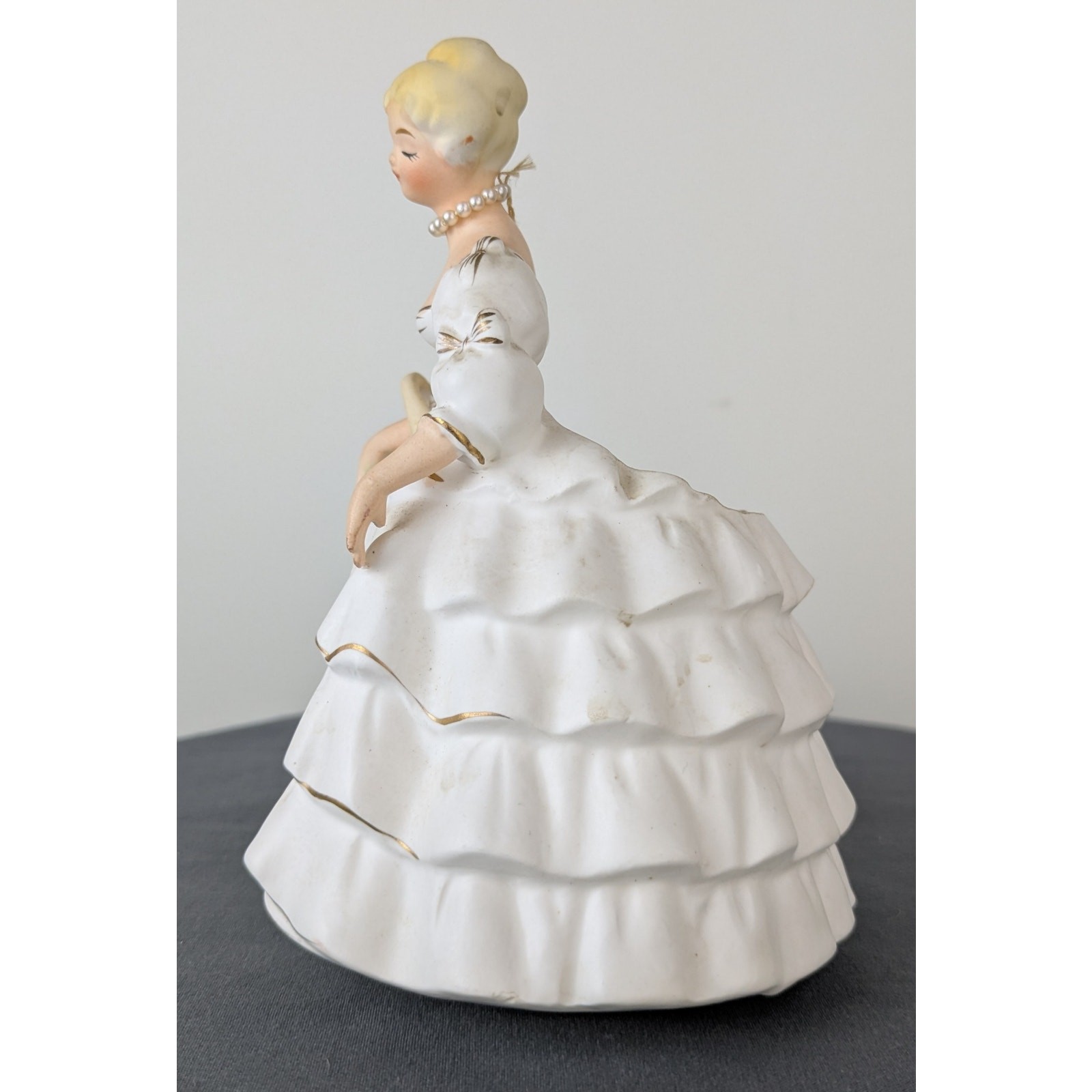 1950s NAPCO Ware Lady Figurine Planter White Ruffle Dress Matte Ceramic