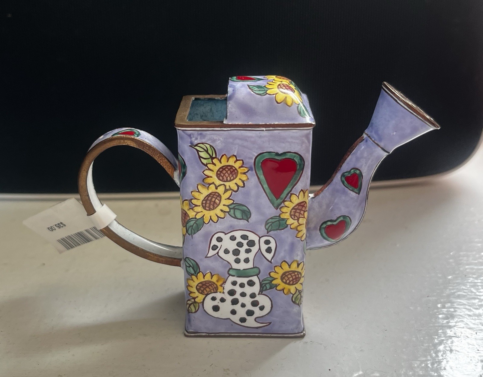 KELVIN CHEN Trade + Aid Enamel Copper Hand Painted Mini Watering Can New W/ Tag