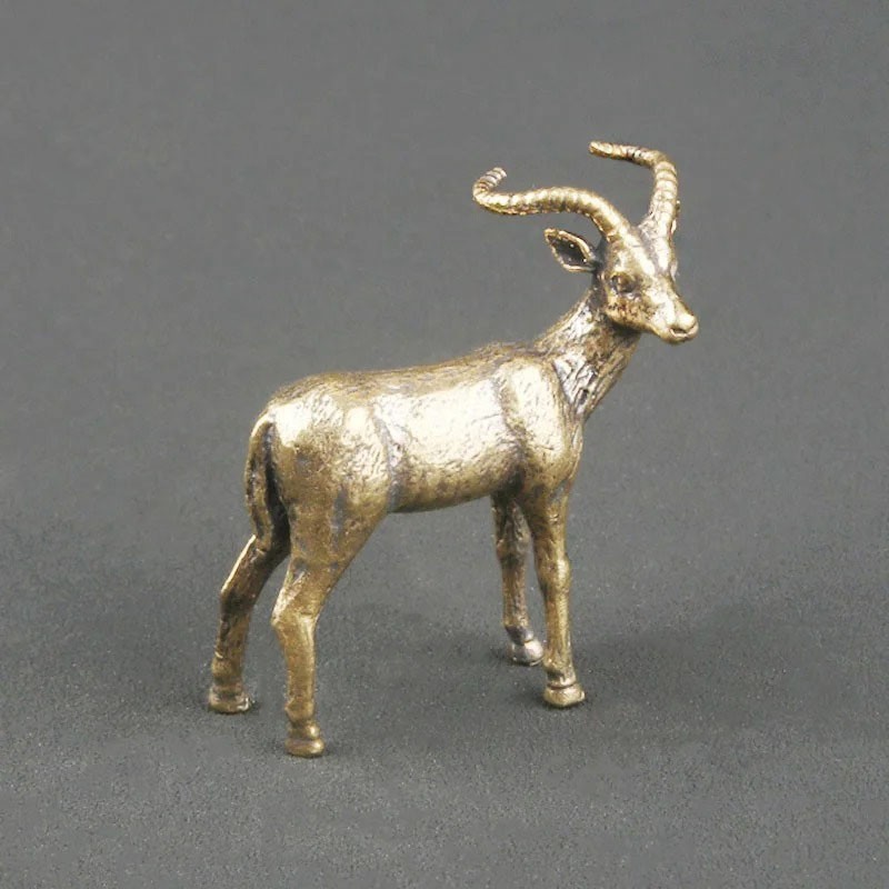 Copper Sheep Leader Small Ornament Antique Ram Goat Animal Miniature Home Decor