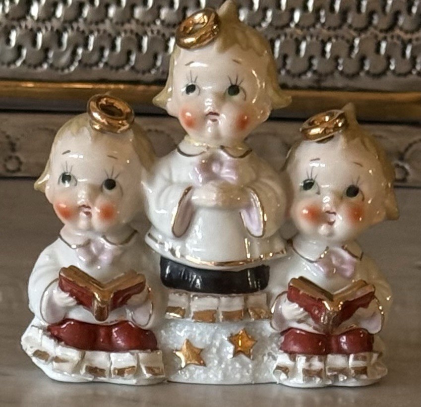 Vintage Hand-Painted Ajax Gold Star Sugar Base Angel Choir Figurines