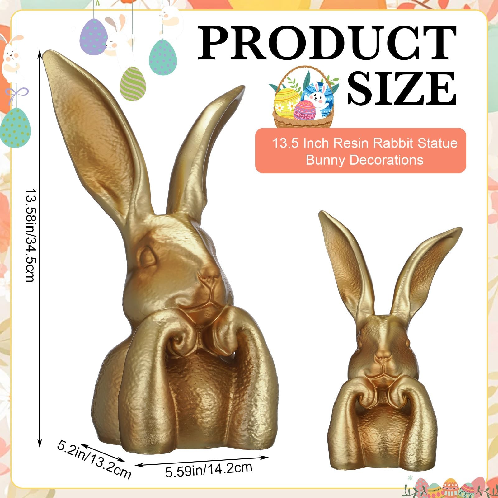 Spring Rabbits Decoration 13.5 Inch Vintage Gold Resin Bunny Statue Large Rab…