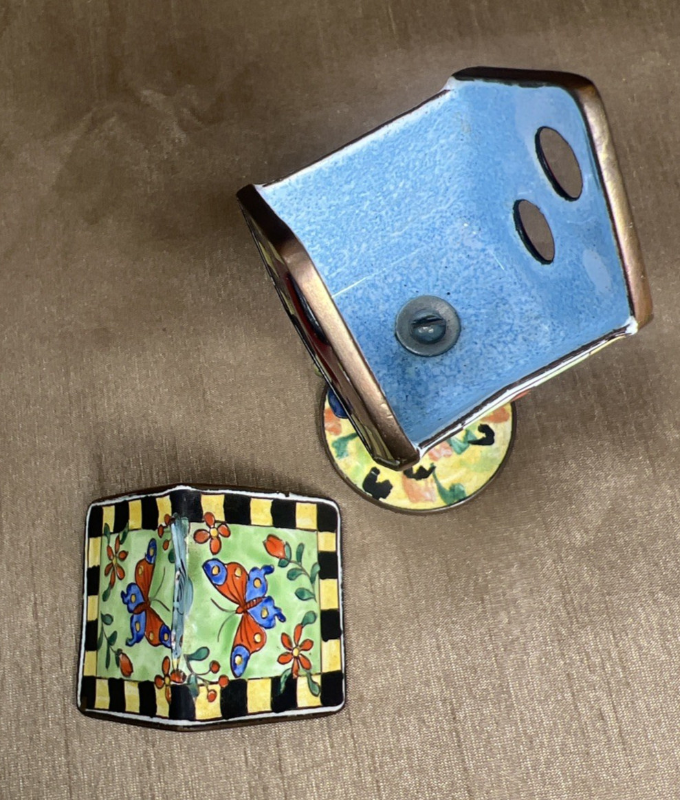 Vintage Kelvin Chen Handpainted Copper Enamel Bird House Trinket Box 1999