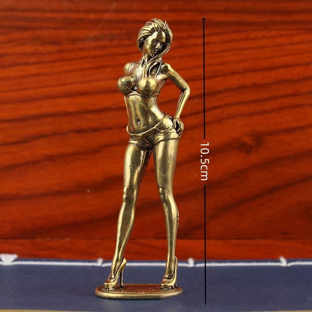 Brass Copper Woman Girl Animal Figurine Mini Statue Table Home Decoration Toy