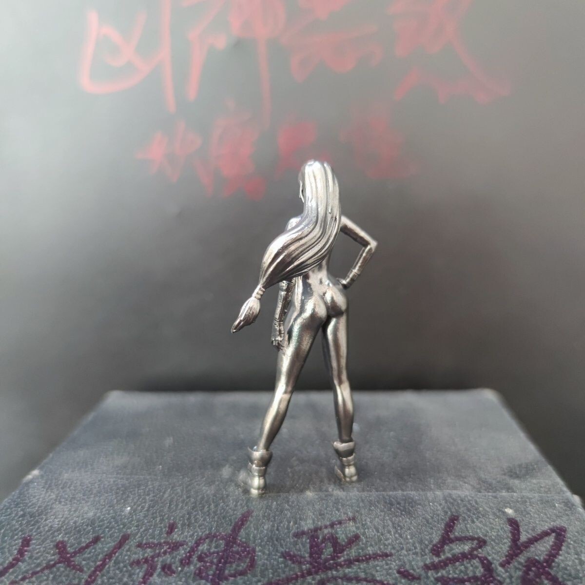 Black Pure Solid Bronze Long Hair Nude Beauty Girl Seductive Body Art Statue