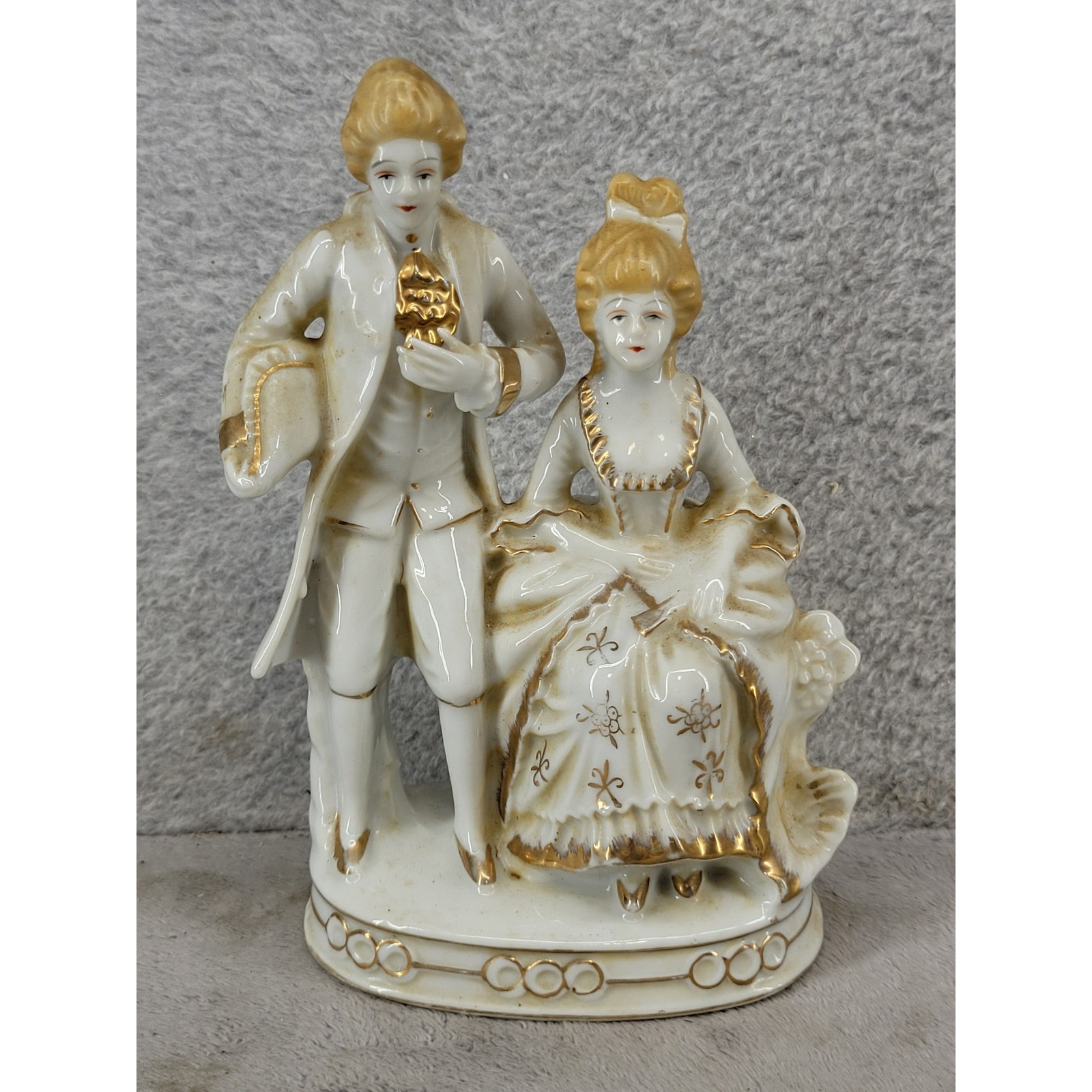 Vintage Porcelain Colonial Courting Couple Figurine Gold Trim Made in Japan 6″
