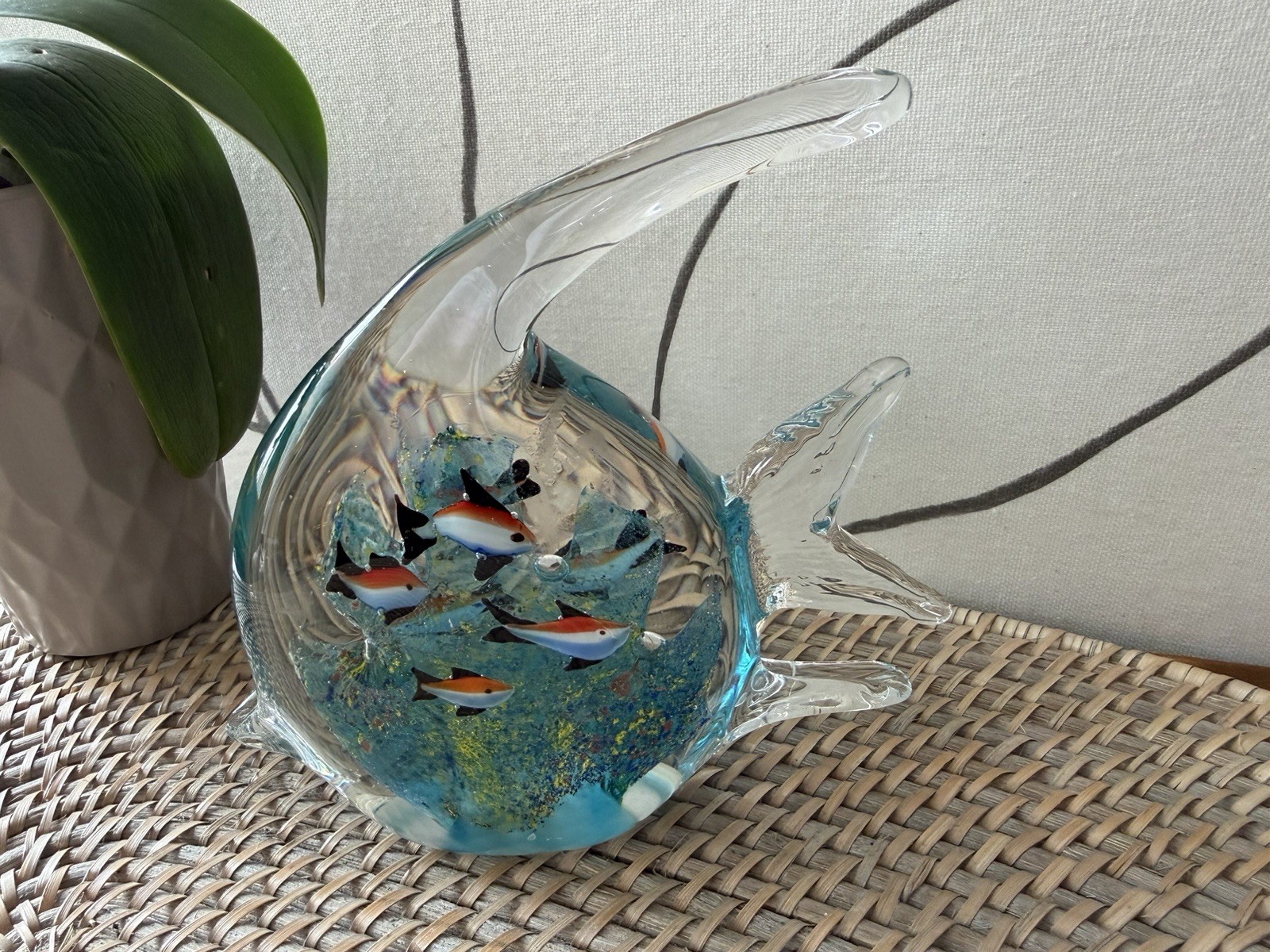 Murano Style Art Glass Angle Fish Aquarium Coral Fish Sculpture 6″