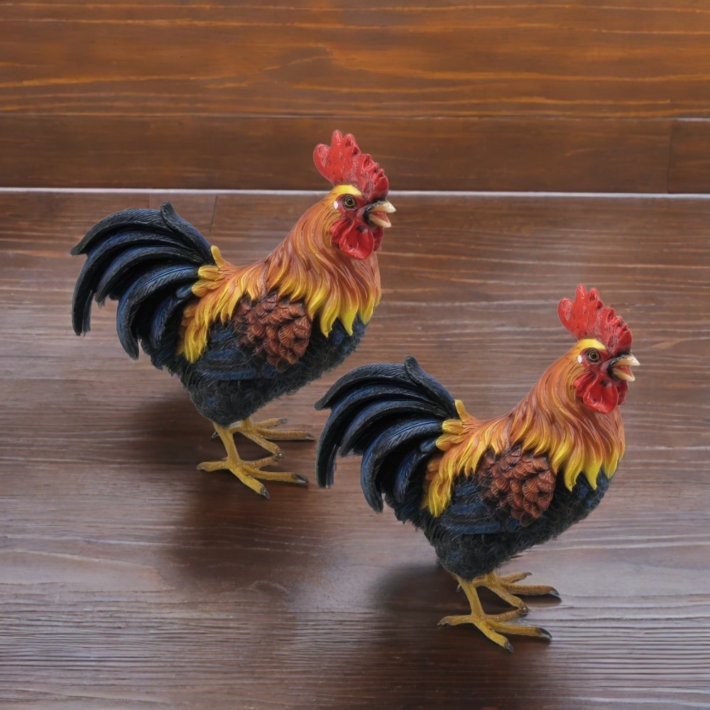 2-PC Gift Set 7.5″H Brown Rooster Figurine Ornament Home Decor Unique Gift