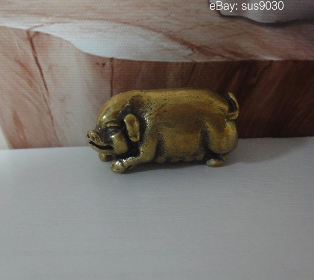 Vintage Solid Brass Pig Figurine Statue Home Garden Decor