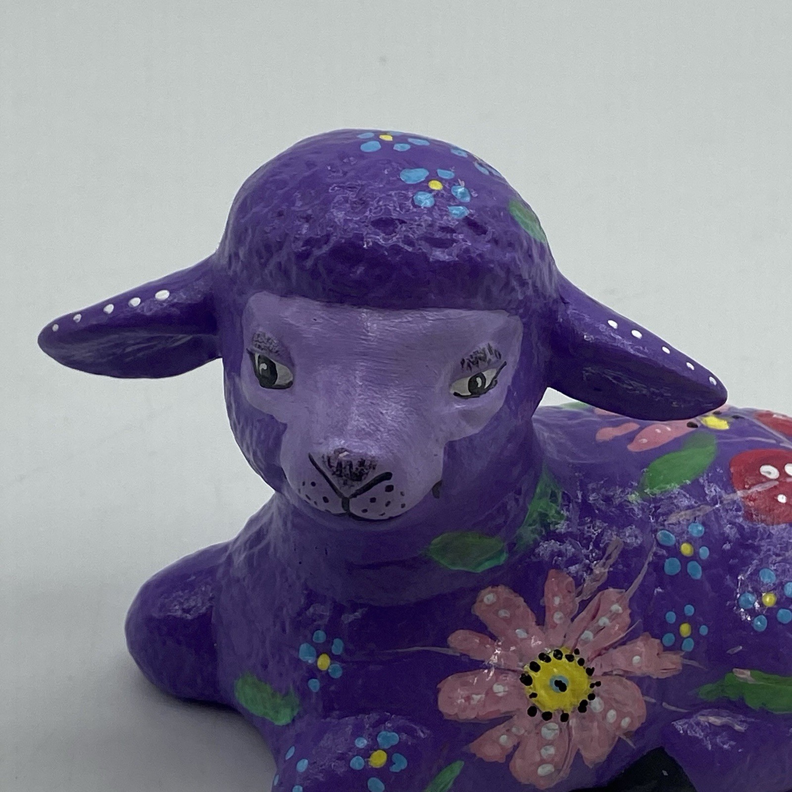 Folk Art Hand Painted Lamb Ceramic Anthropomorphic Figurine Shelf Sitter 5”