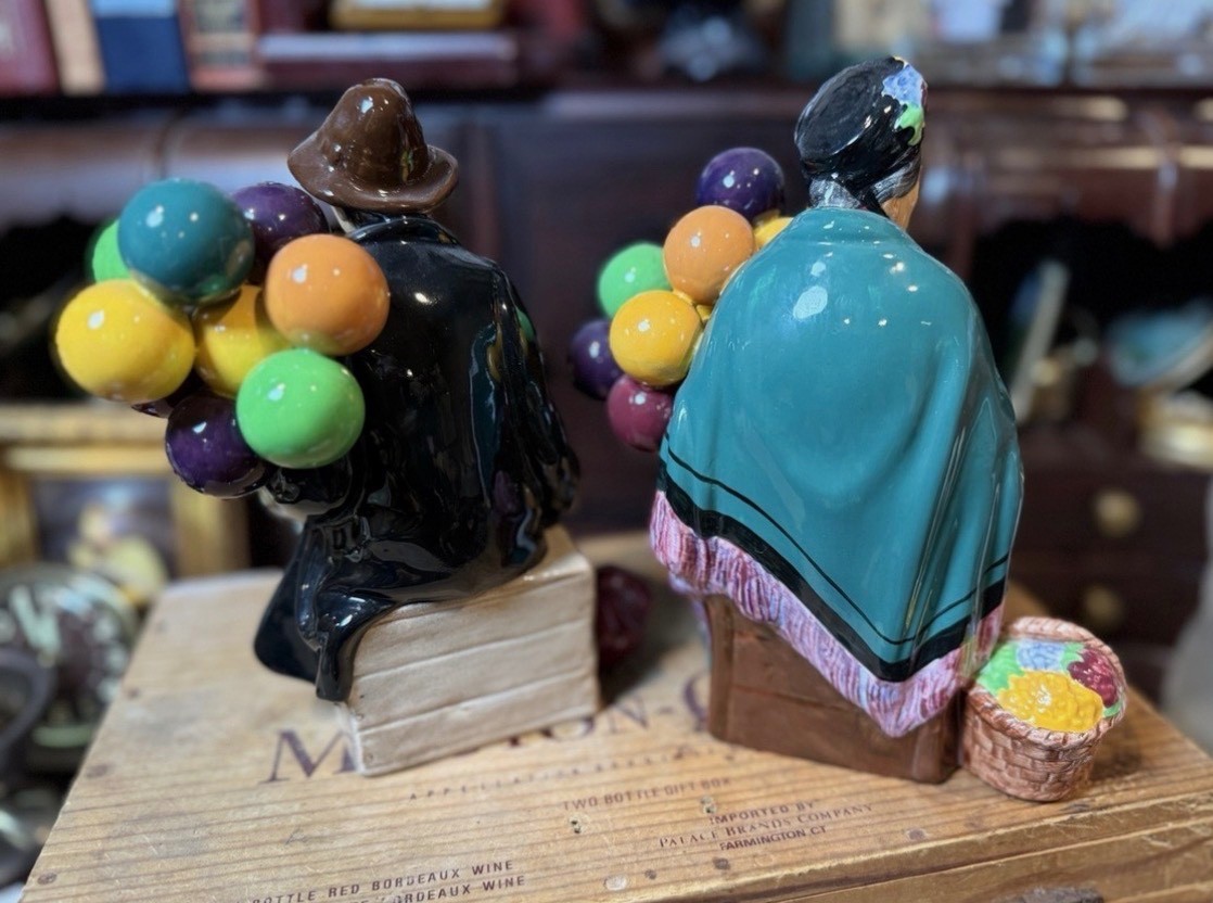 Royal Doulton The Old Balloon Seller & Man Porcelain Figurines Pair 2 Vintage