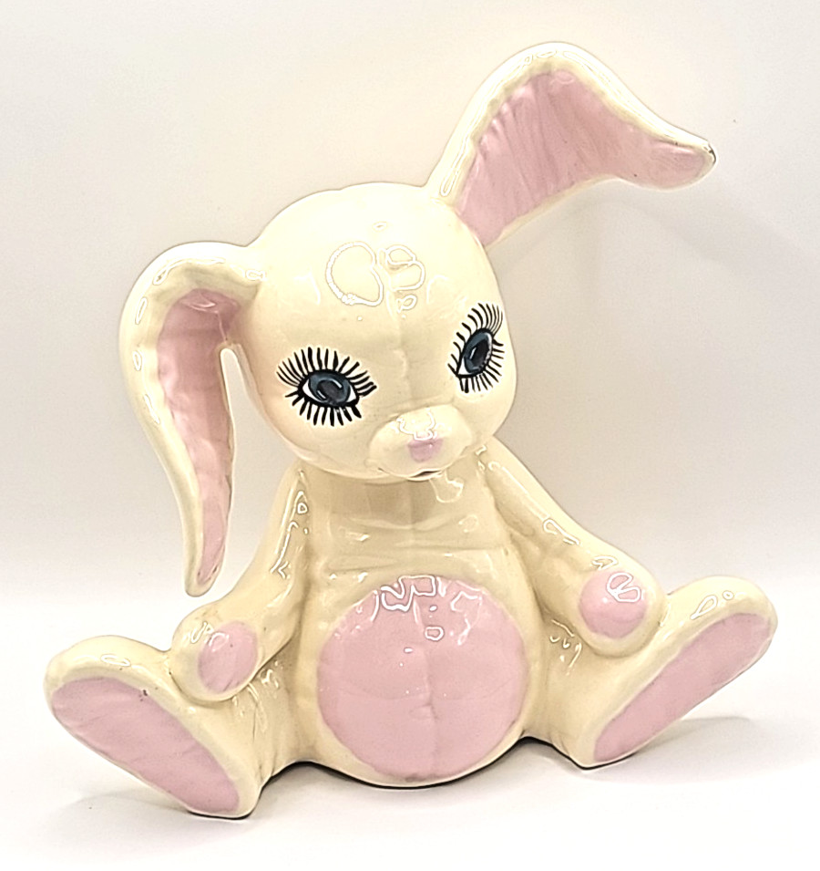 Bunny Rabbit Figurine Hand Painted 7″ Vtg 1986 Kimple Mold Quilted Ceramic