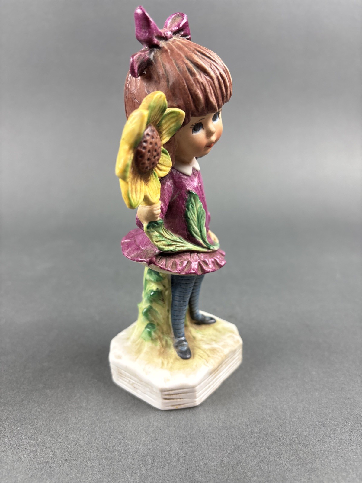 Fran Mar Moppets Ceramic Figurine 6 inch Little Girl W Flower 1973 Vintage