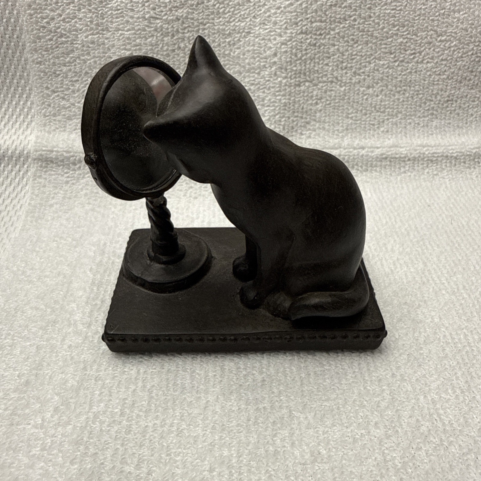 Black Cat Looking In Mirror Halloween shelf sitter Paperweight Resin Figurine