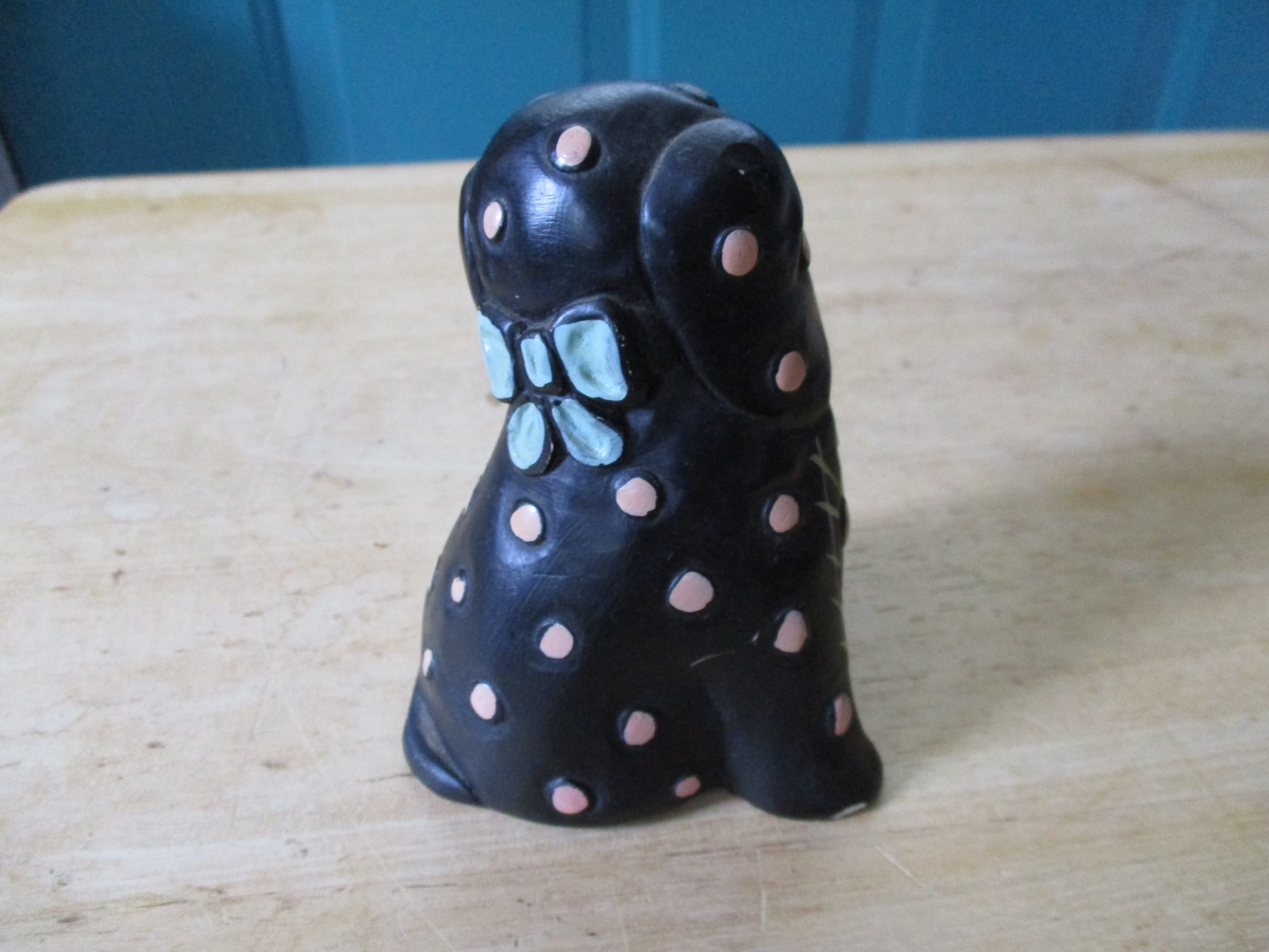 Vintage Chalkware or Plaster Polka-Dotted Black Dog Figure