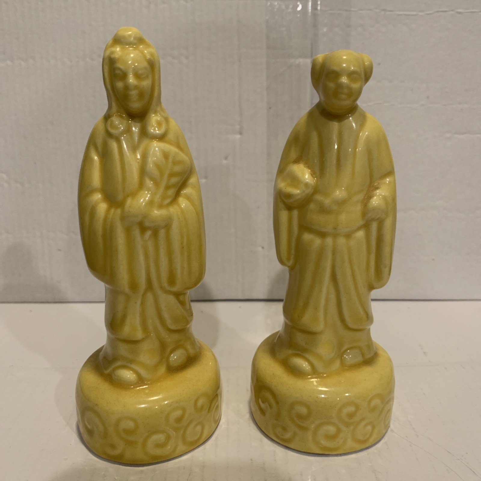 Japanese Asian Pottery Porcelain Yellow Figurine Statue Oriental Deity Vintage