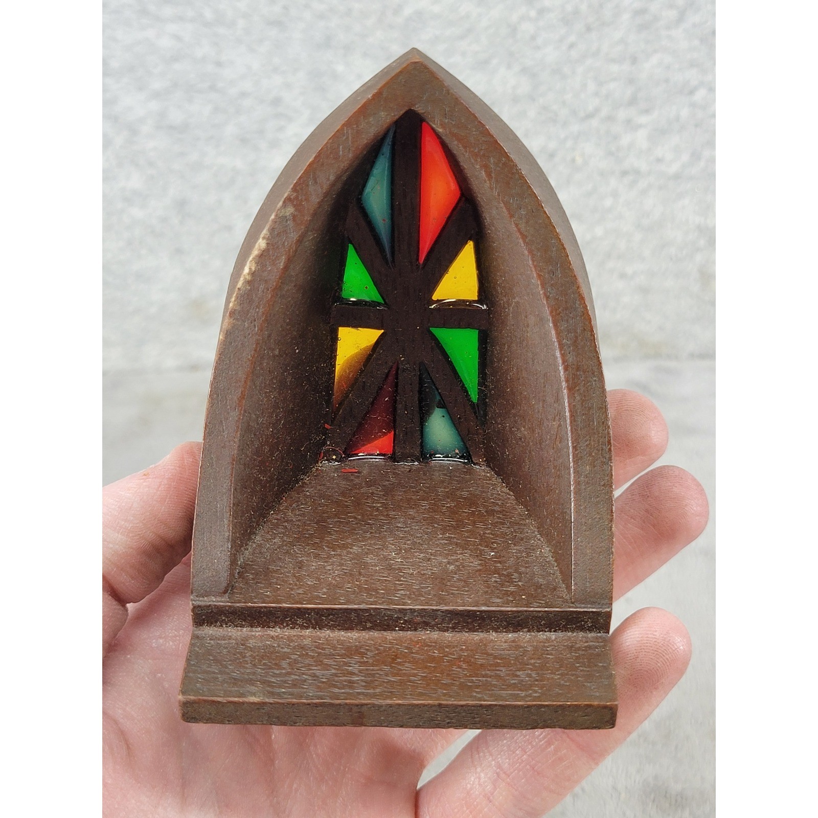 Vintage 1982 Spoontiques Stained Glass Gothic Arch Church Window Faux Wood Resin