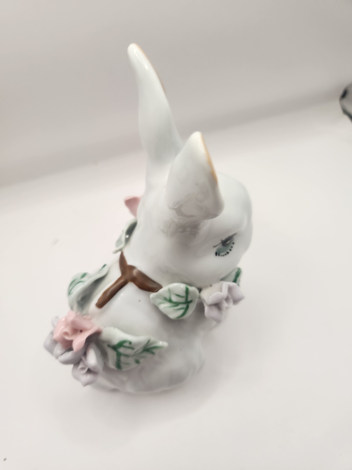 Ceramic Bunny Figurine with Flowers