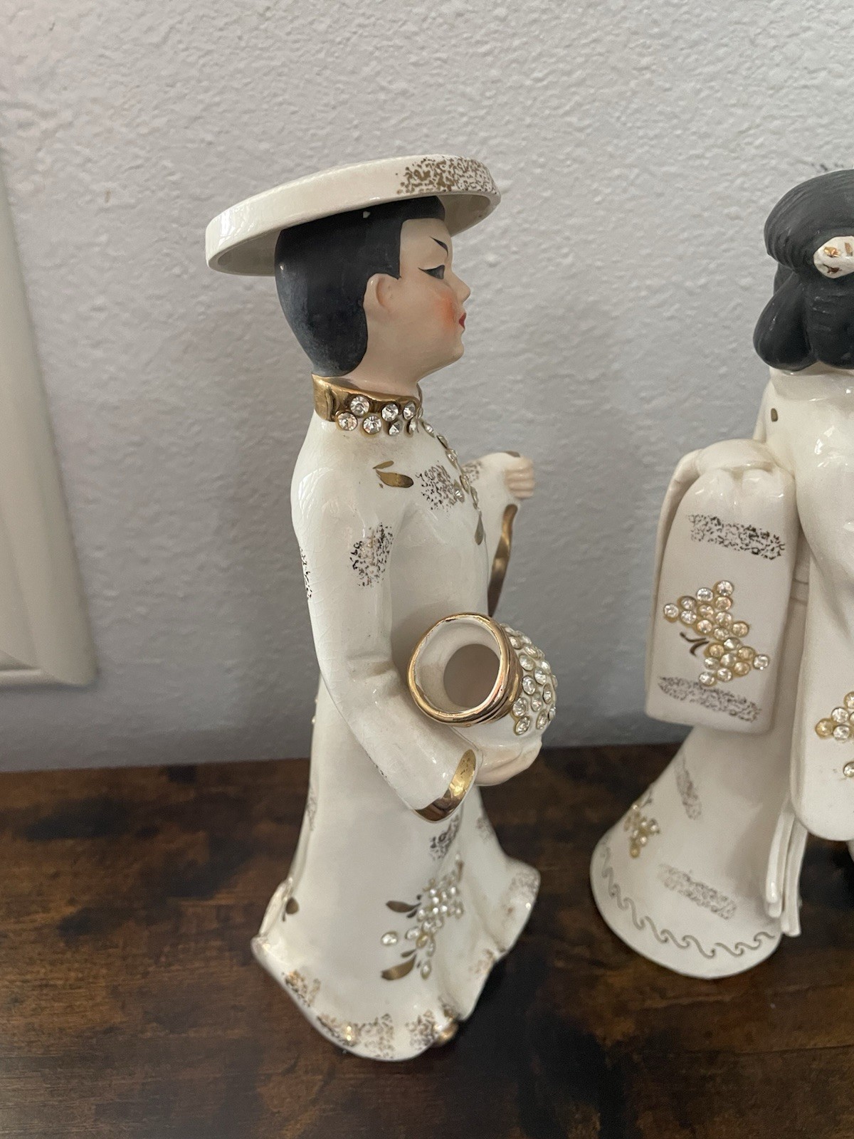 Vintage 1950’s LEFTON Asian Figurines With Rhinestones Lot Of 4