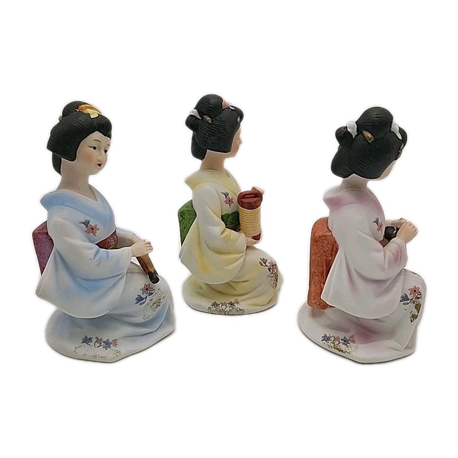 3 Vtg Japanese Geisha Girl Seizan Art Porcelain Figurines