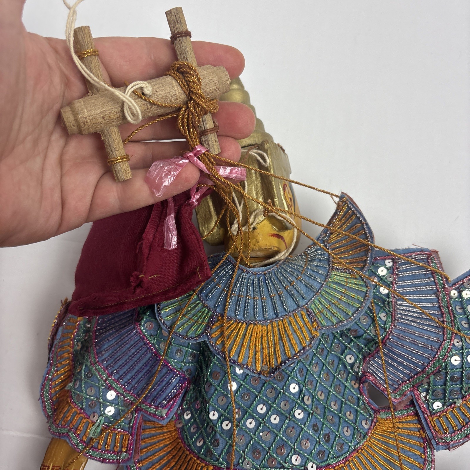 Vintage Burmese Marionette Doll Puppet Collectible Folk Art Wooden Leather