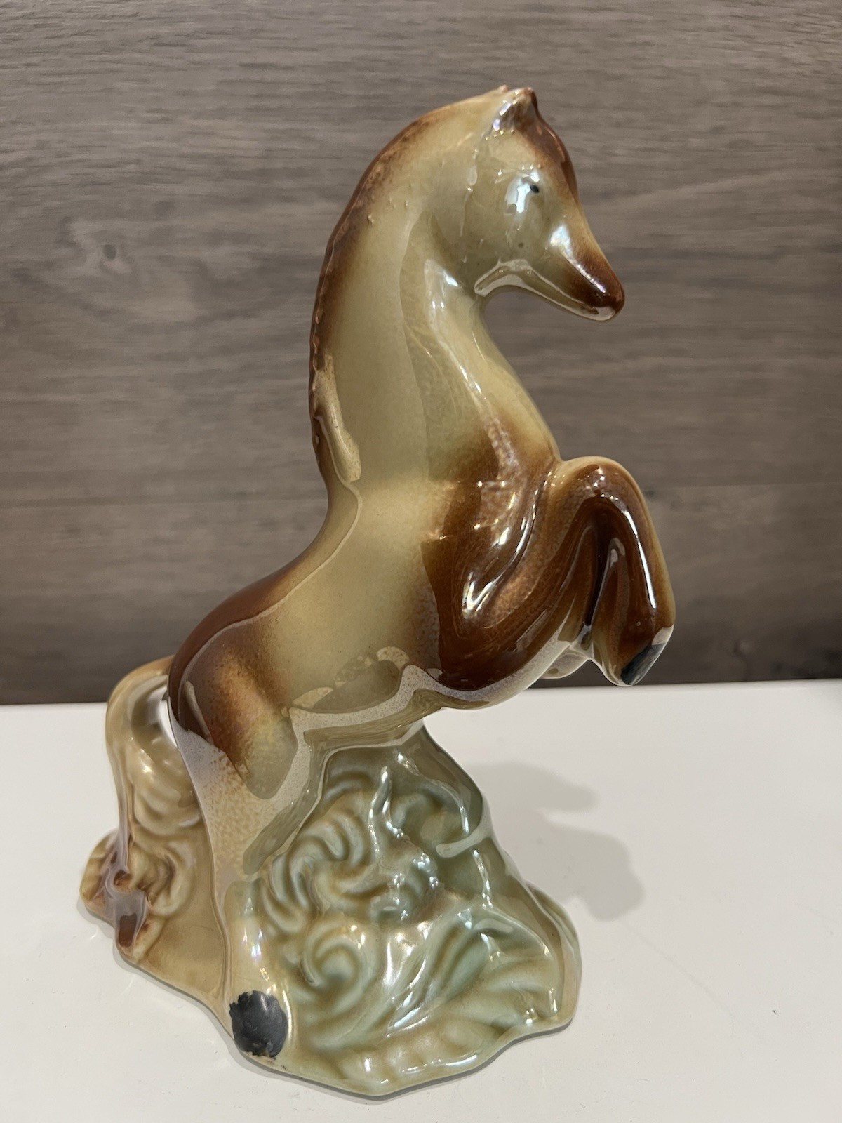 Classic Lusterware Ceramic Horses 4053 Brown Tan Made in Brazil 7” Tall