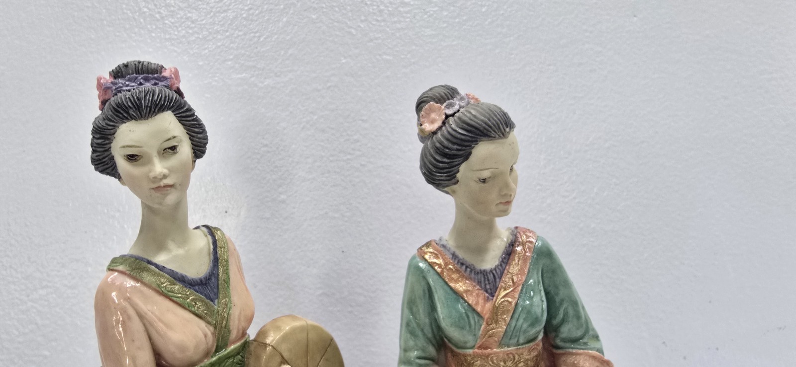 Vintage Geisha Figurines Set of 2 Puccini & Tuba Asian Kimono Lady Statues